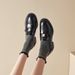 Small Leather Shoes Left Bank Patent Leather Thick Heel Gold Buckle Single Shoes Loafers Women_vogvips.com