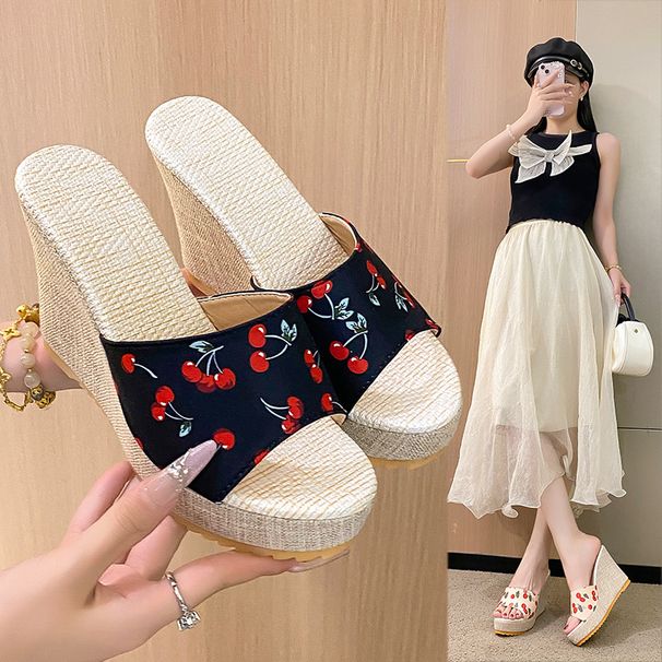 New European And American Style Floral Large Size High-heeled Slippers For Women, Embroidered Waterproof Platform_vogvips.com