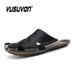 Men Slides Genuine Leather Slippers Loafers Casual Flats Keep Toe Beach Sandals Home Mules Black Shoes Soft_vogvips.com