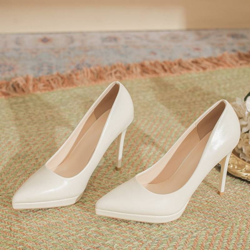 Women's Shoes Nude Casual Business Wedding Party Patent Leather Waterproof Platform Catwalk Sexy Temperament Stiletto Etiquette Single Shoes_vogvips.com