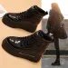 Black Winter Leather Snow Boots Womens and Fat Flat Platform Warm Short Shoes 240904_vogvips.com