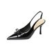 Spring And Autumn Style Closed-Toe French Patent Leather Pointed Toe Bowknot Stiletto High Heels Sexy Backless One-Strap_vogvips.com