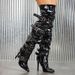 Small Wow Punk Rock Chic Over Knee Boots - Pointed Toe Stiletto Heels With Studs & Buckle Straps - Gothic Fashion Boots For Women (Black, 11CM Heel)_vogvips.com