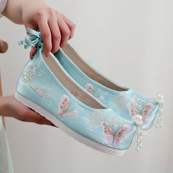 Women’s Shoes Spring And Summer New Style Ancient Hanfu Shoes Heightening Shoes Embroidered Women's Shoes Pearl Costume Shoes_vogvips.com