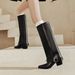 Cameido In The Winter Of 2025, Belt Buckle High Trouser Boots, Chunky Long Boots, Women's Knee-Length Pointed Mid-Heel Riding Boots_vogvips.com