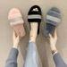 Women’s Shoes Furry Ribbon Slippers Home Flat Warm Slippers Fashionable Fashion Cotton Slippers_vogvips.com