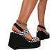 Summer New Black And White Plaid One-Strap Buckle Fashion Casual Thick Breathable Chunky Heel Soft Sole Sandals_vogvips.com