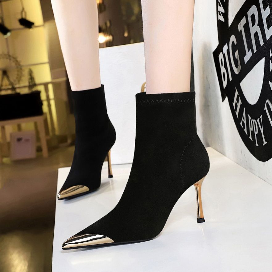 319-12 Style Fashionable Banquet Women's With Sleeves, Thin High Heels, Metal Pointed Toes, Trimmed Feet, Slimming_vogvips.com