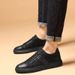 Men's Round Head Two-layer Cowhide Retro Men's Shallow Mouth Front Strap-up Flat Heel Board Shoes Men's Sports Shoes_vogvips.com