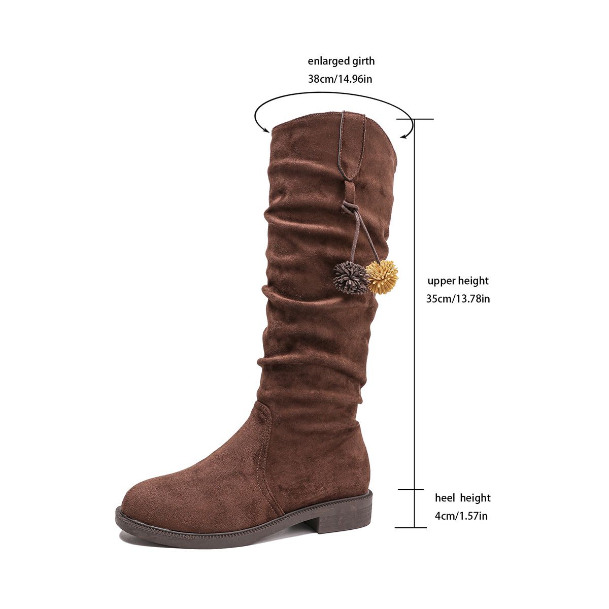 Women's Suede Pleated Slouch Boots Size 43 European American Style High Top Riding Plus Size Slimming Autumn_vogvips.com