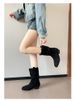 Retro 2025.1 Autumn/Winter New Round-toed Suede Pleated Chunk-heeled Mid-calf Boots_vogvips.com