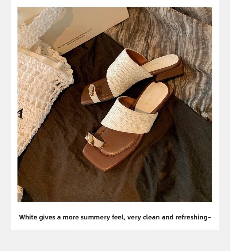 Grape Mom's Style Women's Metal Flip Flops Resort Square Toe Strap Woven Sandals Elegant_vogvips.com