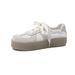 Cameido Women's Chunky Sole Platform Oxford Shoes Summer Satin Lace - Up Casual White Sneakers Comfortable Versatile_vogvips.com