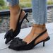 Elegant High Heels For Women Stiletto Pointed Toe Back Strap Plus Size Cross Border Fashionable Bow Detail Closed Toe Shoes_vogvips.com