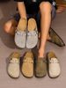 Men's Mule Shoes, New Spring Vintage Slip-On Casual Loafers With Pu Upper, Cork Grain Closed-Toe Half-Slippers, Flat Slippers With Adjustable Buckle_vogvips.com