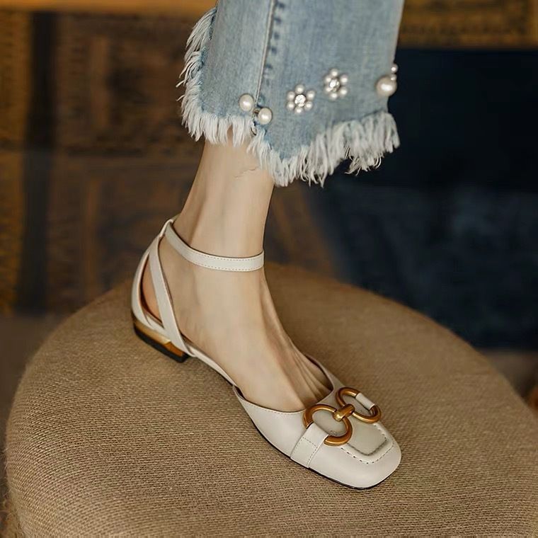 Handmade Shoes, Original Design, Niche On Instagram ~ Women's Summer Sandals With Horsebit Buckle, Closed Toe, Retro_vogvips.com
