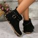 Large Size Rivet Fringe Metal Buckle Short Boots Autumn And Winter New Flat Warm Women's Boots_vogvips.com