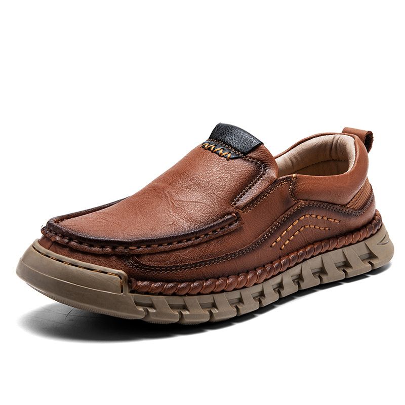 Euro Step Men's Autumn Winter New Soft Sole Non-Slip Slip-On Casual Leather Shoes Breathable Outdoor Commuting Work Loafers_vogvips.com