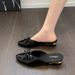 Summer Bowknot Wedge Heel Mules, Closed-toe Half-slippers For Women, French-style Elegant Shallow Pointed-toe Outdoor_vogvips.com