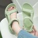 2025 Summer New Thick-Soled Sandals, Non-Slip Soft Sole, Velcro Closure, Casual Beach Shoes, Solid Color Versatile_vogvips.com