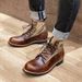 Vintage Japanese Style Waxed Leather Motorcycle Boots - Distressed Amekaji Martin Boots With Wool Lining For Winter (Unisex)_vogvips.com