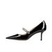 Version New Fashion High Heels Pointed Patent Leather Shallow Mouth One Strap Rhinestone Closed Toe French Style Chunky_vogvips.com