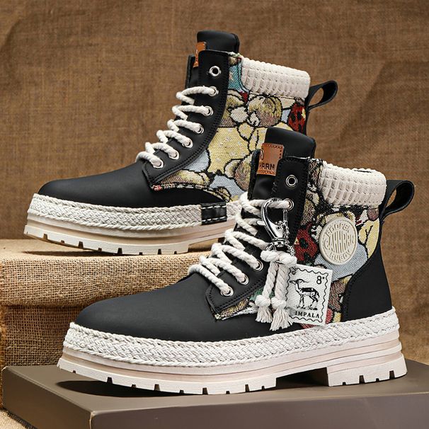 European Warm Series High-top Autumn Winter New Korean Style Bear Work Motorcycle Men's Shoes Outdoor Leather Height-increasing Boots_vogvips.com