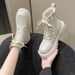 Women's Chunky Sole Winter Boots With Faux Fur Lining, Round Toe Lace-Up Ankle Boots For Casual Wear Boots Snow Boots Ankle Boots_vogvips.com
