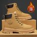 European Warm Series Yellow Autumn Winter New Plush Lined Martin Boots Men's Suede Versatile Casual Trendy High-top Shoes_vogvips.com