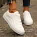 New Round Toe Solid Color White Casual Single Shoes, Trendy Plus Size Women's Shoes_vogvips.com
