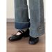 Lancui~ Black Mary Jane For Women Spring Shallow Mouth Leather Double Buckle Strap Thick Heel Single Shoes_vogvips.com