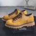 Men's Retro Work Boots With Anti-Slip Sole, Chunky Round-Toe Ankle Boots For Casual Wear, Suede & Canvas Upper, Cushioned Comfort & Height Increase_vogvips.com
