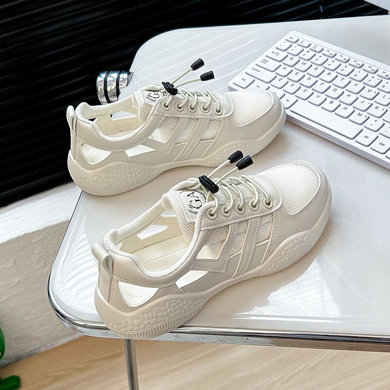 Breathable White Sneakers For Women, Design, 2026 Summer New Korean Style Student Sneakers, Women's Thick-soled Mesh_vogvips.com