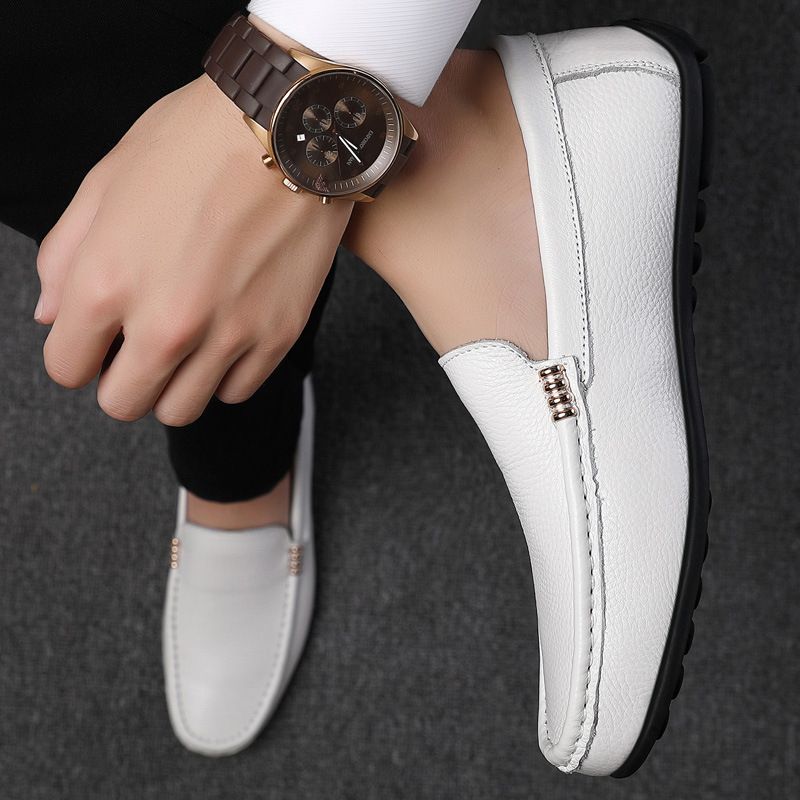 Top Layer Cowhide Loafers Casual Leather Sole Soft Surface Summer Breathable Versatile Slip-On Men's Shoes_vogvips.com
