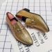 New Style Of Gold Men's Shoes Handsome Silver Pointed-toe Leather Shoes With One Foot, Fish Scale Pattern Business Gold Catwalk Dress Loafers_vogvips.com