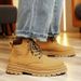 European Warm Series Couple Genuine Leather Yellow British Style Martin Unisex Autumn Winter Short Boots Trendy Thick Sole Men's Shoes_vogvips.com