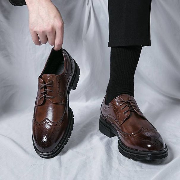 New Brown Vintage British Brogue Carved Leather Shoes Men's Genuine Leather Formal Business Leather Shoes Casual Lace Up Banquet Dress Derby Shoes Plu_vogvips.com