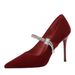 8837-1 European And American Pointed Toe Shallow Mouth Single Shoes With Rhinestones, One-Strap Suede Commuter Party_vogvips.com