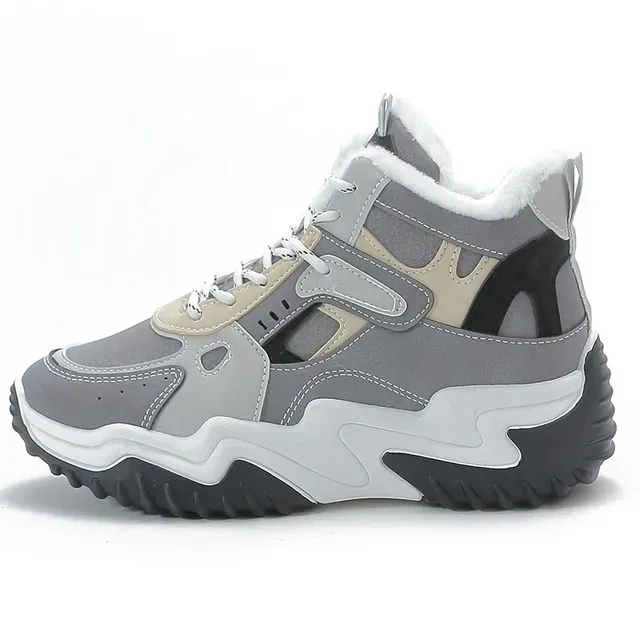 Women Thick Soled Round Toe High Top Dad With Added Plush Warm Breathable Mesh Comfortable Elevated Sports Shoes_vogvips.com