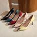 31-44 New Anti-collision Pointed Patent Leather High Heels Shallow Mouth Small Square Heel Versatile_vogvips.com