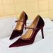 1198-7 Style Banquet Thin Ultra High Heels, Shallow Mouth, Pointed Tip, Thickened Suede, Straight Line, Women's Single_vogvips.com