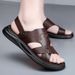 Top Layer Cowhide Sandals Summer 2025 Soft Soled Beach Shoes Men's Casual Wear, Suitable For Both Middle-aged Elderly_vogvips.com