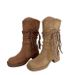 Cowhide Wasteland Style Tassel Knight Thick Heel Over-the-Knee Long Slimming Shoes Pile Mid-Calf Boots For Women_vogvips.com