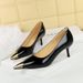 2627-A2 Style Fashionable Banquet High Slim Heels, Shallow Mouth Patent Leather, Metal Pointed Toe, Single Order Shoes_vogvips.com