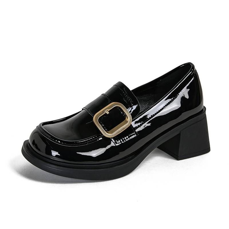 Women’s Shoes Loafers – 4cm Chunky Heel Patent Leather Shoes (2 Finishes)_vogvips.com