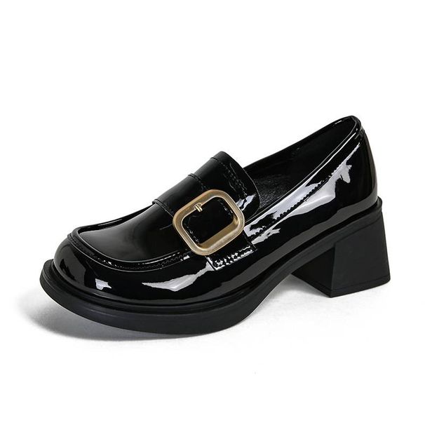 Women’s Shoes Loafers – 4cm Chunky Heel Patent Leather Shoes (2 Finishes)_vogvips.com