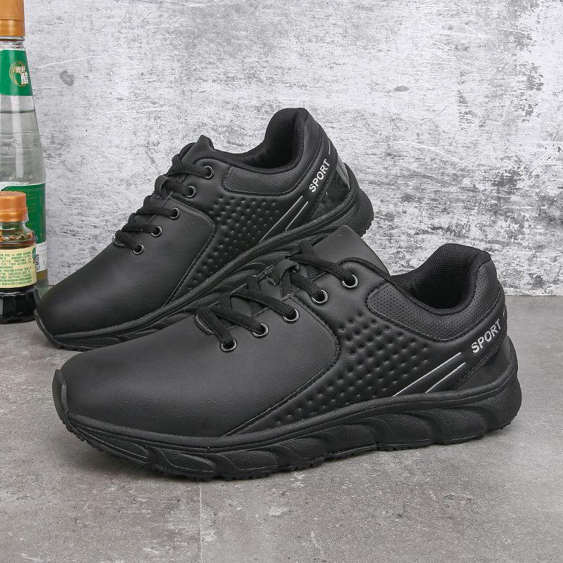 Men's Solid Color Work Shoes, Lace Up Memory Sponge Work Shoes, Men's Functional Shoes_vogvips.com
