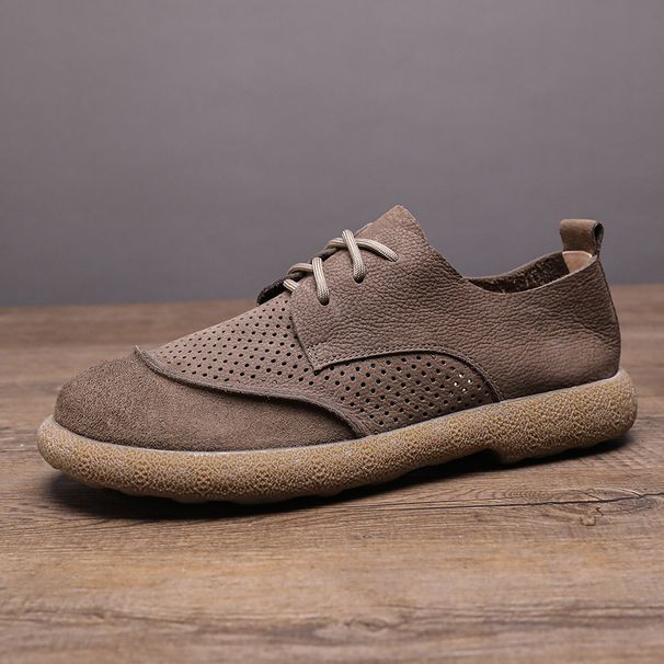 Hollow Hole Summer New Men's Genuine Leather Breathable Trendy Versatile Thick-Soled Casual Shoes_vogvips.com