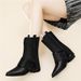 2025 Fall/Winter New Women's Short Boots, Fleece-Lined Warm Knee-High Boots, Pointed Toe Mid-Calf Boots, Cotton Shoes_vogvips.com