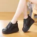 Leisure Genuine Leather White Women Breathable Sneakers Heightened Platform Casual Vulcanize S Shoes_vogvips.com